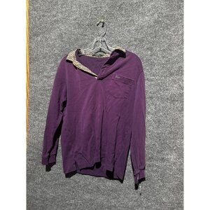 Duck Polo Shirt Mens Medium Purple Plaid Collar Pocket Logo Knit Long Sleeve